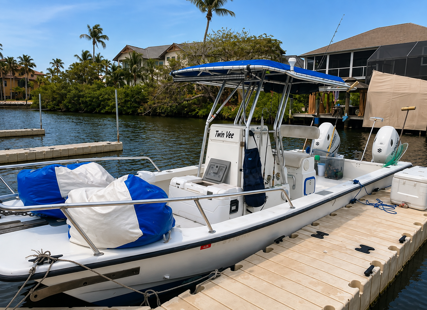 26′ Twin Vee at the dock